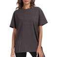 thumbnail image 2 of Plebaso T-Shirts en Coton pour Femmes à Manches Courtes, Col Rond, T-Shirts Basiques, Hauts Décontractés, Couleur Unie, Coupe Ample, 2 of 7