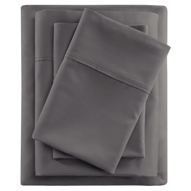 Beautyrest Ensembles de Draps Rafraîchissants en Coton et Polyester Satiné Contemporain en Charbon
