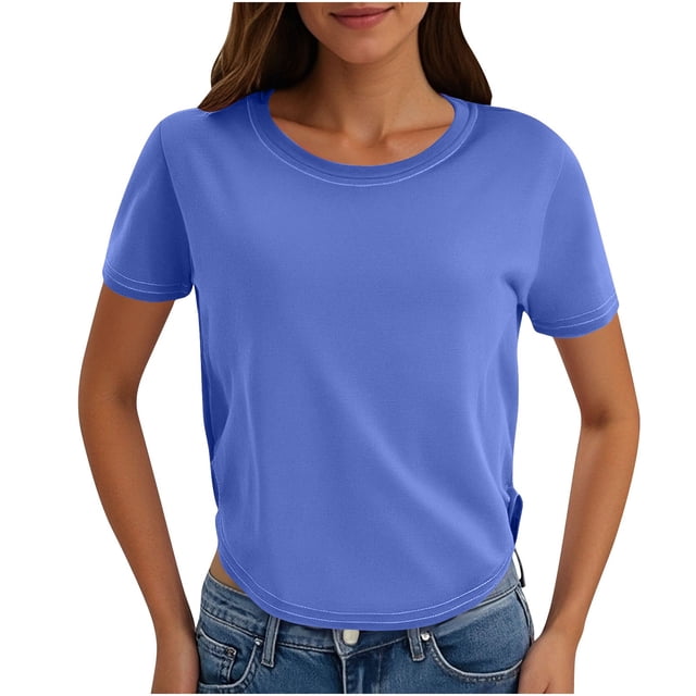 Yuyuzo Hauts Courts pour Femmes T-Shirts à Manches Courtes Col Rond Hauts de Sortie T-Shirts Unis Hauts