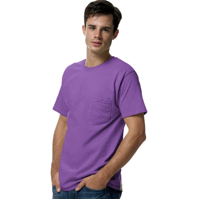 Hanes TAGLESS Men`s Pocket T-Shirt, S, Violet