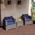 thumbnail image 3 of Patiojoy 3-Piece Patio Wicker Conversation Set Bistro Rattan Sofa Chair with Washable Cushion Navy, 3 of 10