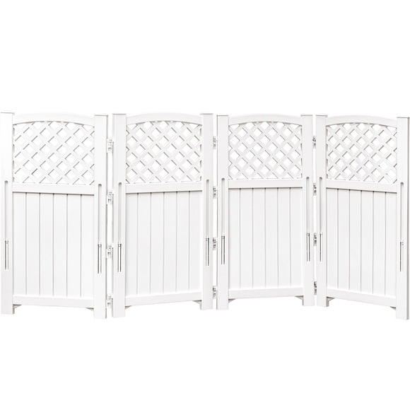 Homall Enceinte d'Écran de Patio Extérieur à 4 Panneaux, Écrans d'Intimité en Plastique, Panneaux de Clôture pour Climatiseur, Clôture pour Poubelle de Jardin, Blanc