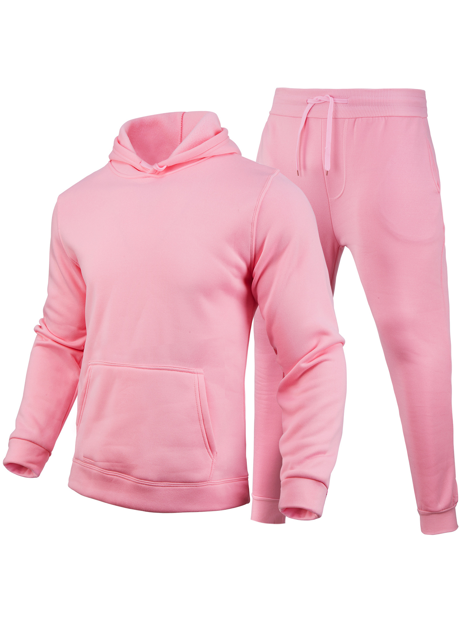 MAWCLOS Men Sweatsuit Hooded 2 Piece Jogging Suits Solid Color Tracksuit Set Sports Hoodies And Sweatpants Pink XL