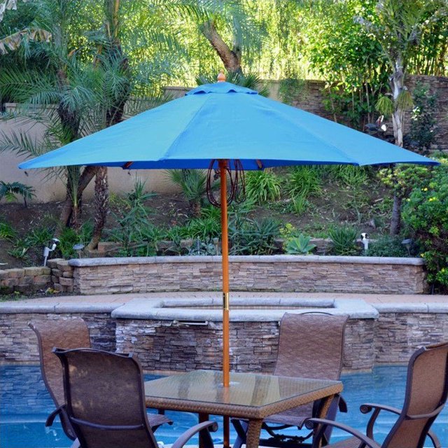 Jeco 9' Wood Market Patio Polyester Umbrella in Turquoise