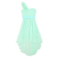 thumbnail image 3 of RUNQHUI Robe à une Épaule pour Enfants Filles en Chiffon Demoiselle d'Honneur Robe Haute Basse Robe de Soirée Formelle Vert Menthe 12, 3 of 7