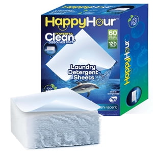Happy Hour Laundry Detergent Sheets Eco Friendly Color Safe 60 Sheets 120 Loads Fresh Scent