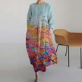 thumbnail image 3 of Hamky Robe T-Shirt Robe Midi Robe à Manches Longues Robe Ample à Col Rond pour Femme Mode Aînée Robe à Manches Longues Imprimée à Col en V Robes d'Automne Robes pour Femmes Robe Bleue P, 3 of 4