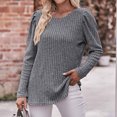 thumbnail image 1 of Yuyuzo Womens Round Neck Ruffle Shoulder Long Sleeve Striped Solid Color Tops Fall Casual Tops, 1 of 5