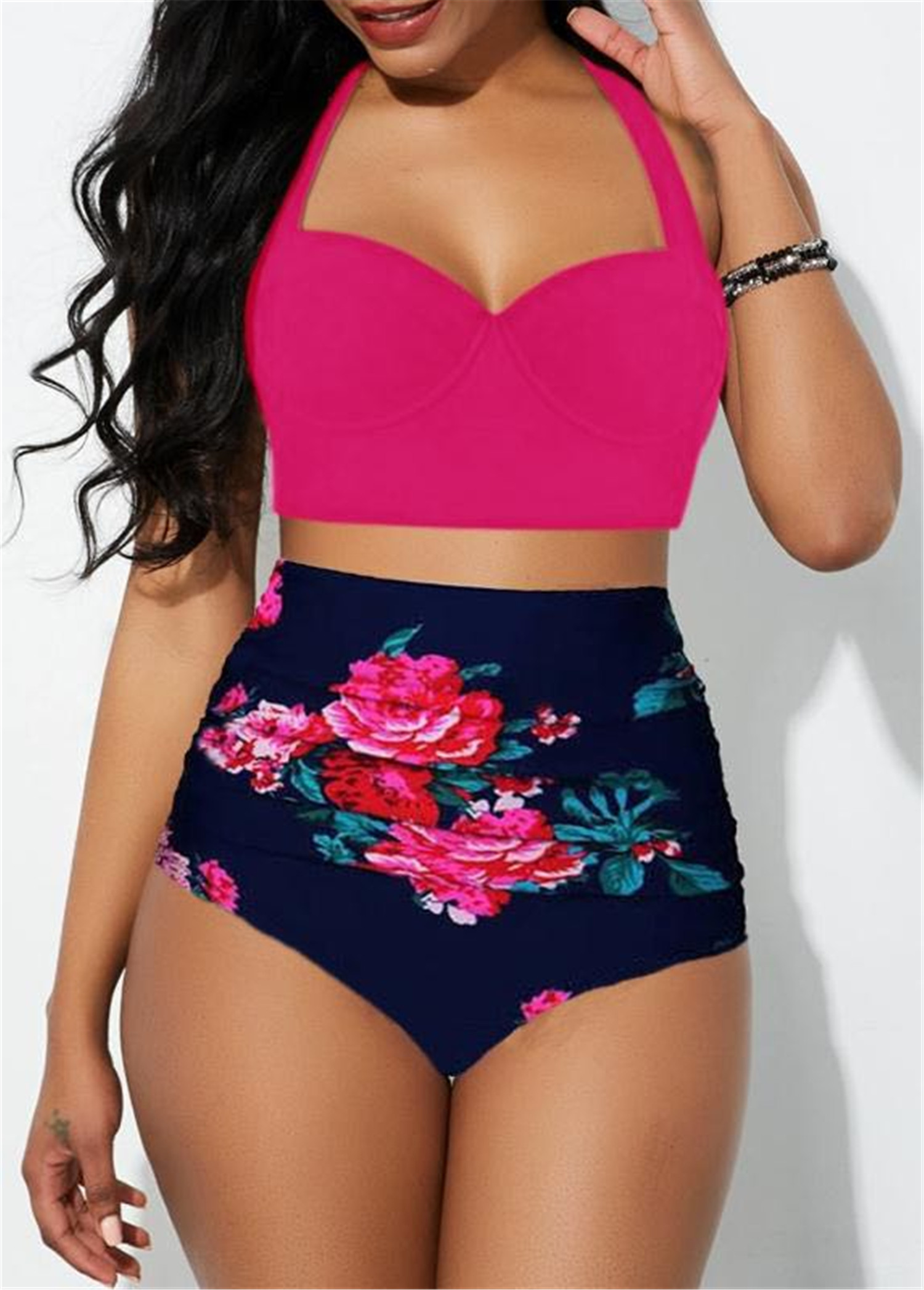 EYIIYE Ensemble Bikini à Fleurs pour Femmes Taille Haute Maillots de Bain