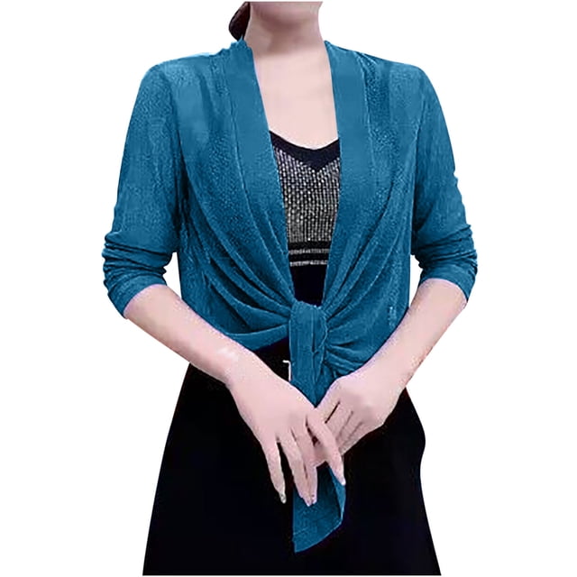 Yuyuzo Womens Cropped Cardigans for Dresses Long Sleeve Open Front Lightweight Knit Sweaters