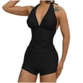 thumbnail image 2 of UPPADA Womens Plus Size Two Piece Bathing Suits V Neck Lace Up Flowy Swim Dress Tummy Control Modest Swimwear with Bottoms Suspenders Backless Swim Suits Teen Swimsuits Black,S, 2 of 5