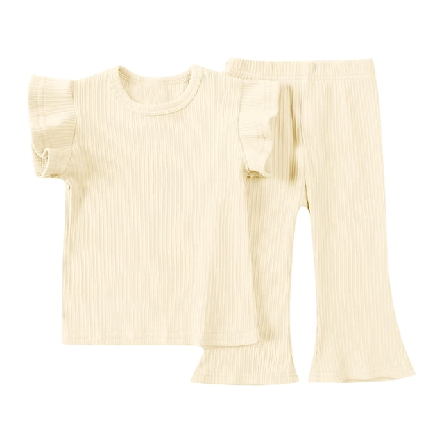 Birdeem Mode Filles Décontracté T-Shirts à Manches Courtes Col Rond Bouton Uni Ensembles de Pantalons Longs