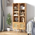 thumbnail image 3 of Patiojoy Slim Tall Rattan Storage Cabinet Boho Accent Bookshelf w/ Rattan Door 12-Position Adjustable Shelf & Solid Wood Legs Gray, 3 of 8