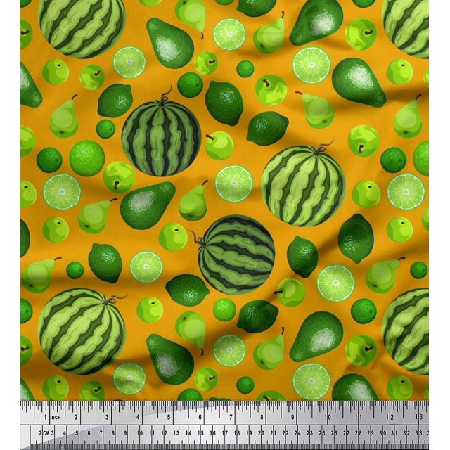 Soimoi Velvet Fabric Pear,Lemon & Watermelon Fruits Decor Fabric Printed Yard 58 Inch Wide