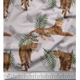 thumbnail image 1 of Soimoi Tissu Poly Georgette Feuilles & Léopard Imprimé Animal au Mètre 52 Pouces de Large, 1 of 1