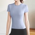 thumbnail image 2 of Plebaso Hauts d'Entraînement pour Femmes à Manches Courtes, Col Rond, T-Shirts Athlétiques, Course, Yoga, Gym, T-Shirts Basiques pour Femmes, 2 of 3