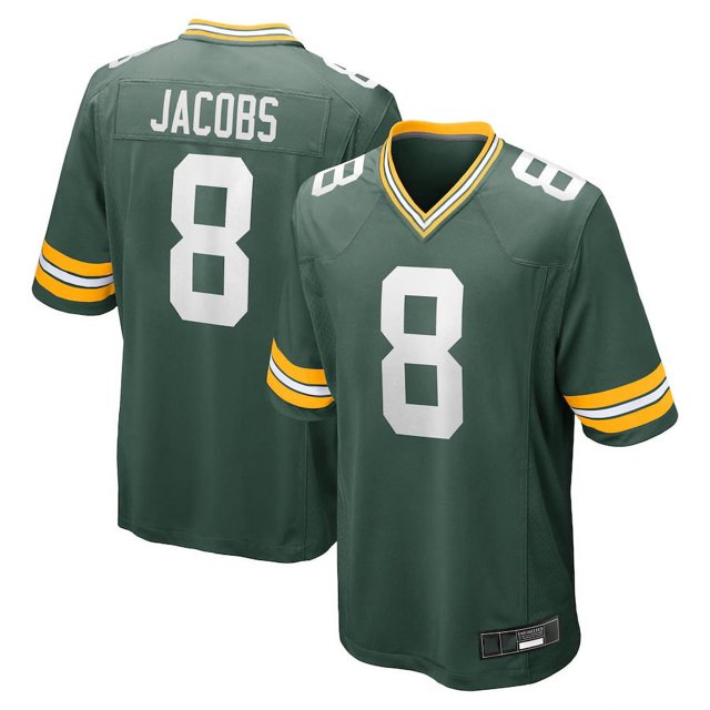 Youth Green Bay Jacobs 8 Green Stitched Game Player T-shirts, X-Large