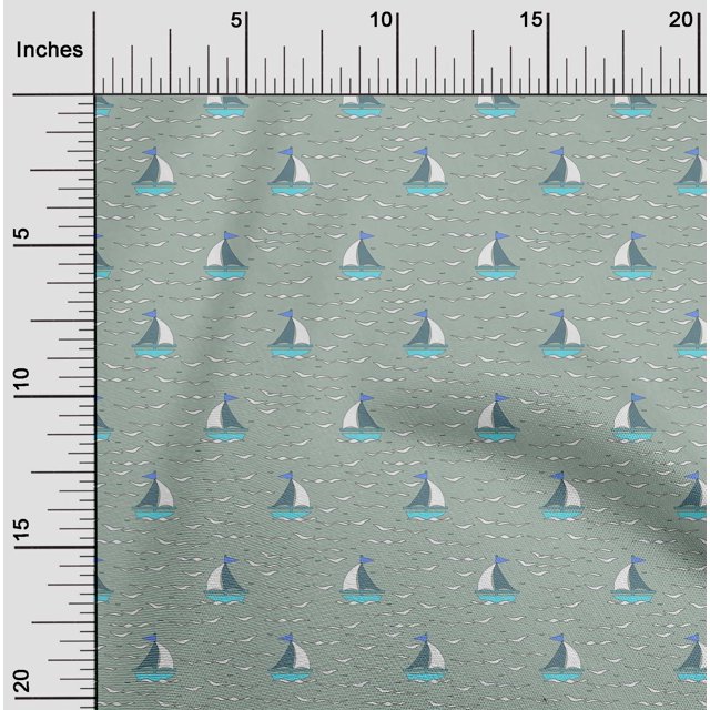 oneOone Polyester Lycra Fabric Waves & Sailboat Ocean Decor Fabric Printed BTY 56 Inch Wide
