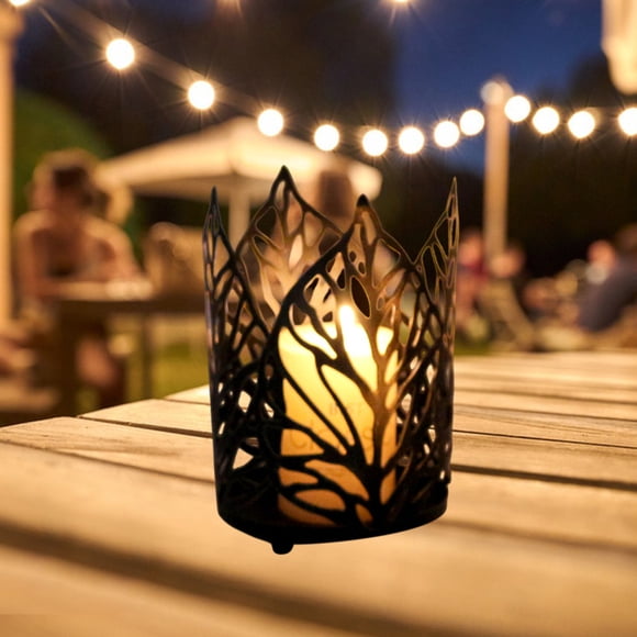 Wuztai Iron Candle Holders, Hollowed Out Leaves Design Home Decor, Black Gold Minimalist Candle Holders for Wedding Living Room Bedroom Decor
