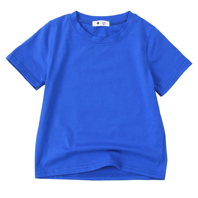 PMVFHDE T-Shirt à Manches Courtes d'Été Uni pour Enfants à Col Rond - Haut Léger, Respirant et Doux Bleu, 3-4 Ans