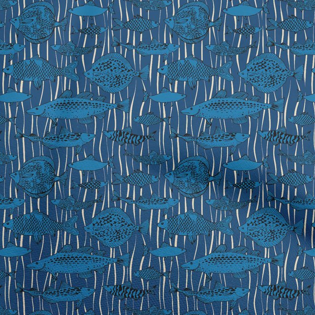 oneOone Cotton Poplin Beige Fabric Ocean Fish Sewing Craft Projects Fabric Prints By Yard 56 Inch Wide