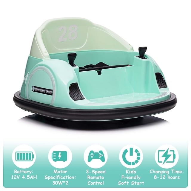 EDTara 12V Electric Ride On Bumper Car for Toddlers, Remote Control, LED Lights, 360 Degree Spin, Battery Display, Music, Perfect Toy Gift