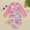thumbnail image 4 of Gupgi Summer Kid Girls Swimsuit 2 Piece Quick Dry Rash Guard Set 0-5Y Long Sleeve Shell Print Patchwork Zipper Tops Bottoms, 4 of 8