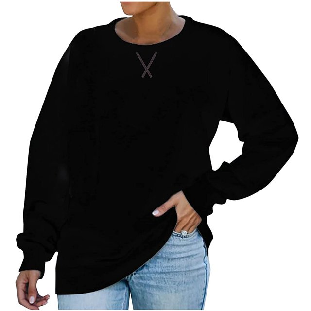 T-shirt Ample pour Femmes à Manches Longues, Blouse à Col Rond, Hauts Décontractés, Chandail en Molleton