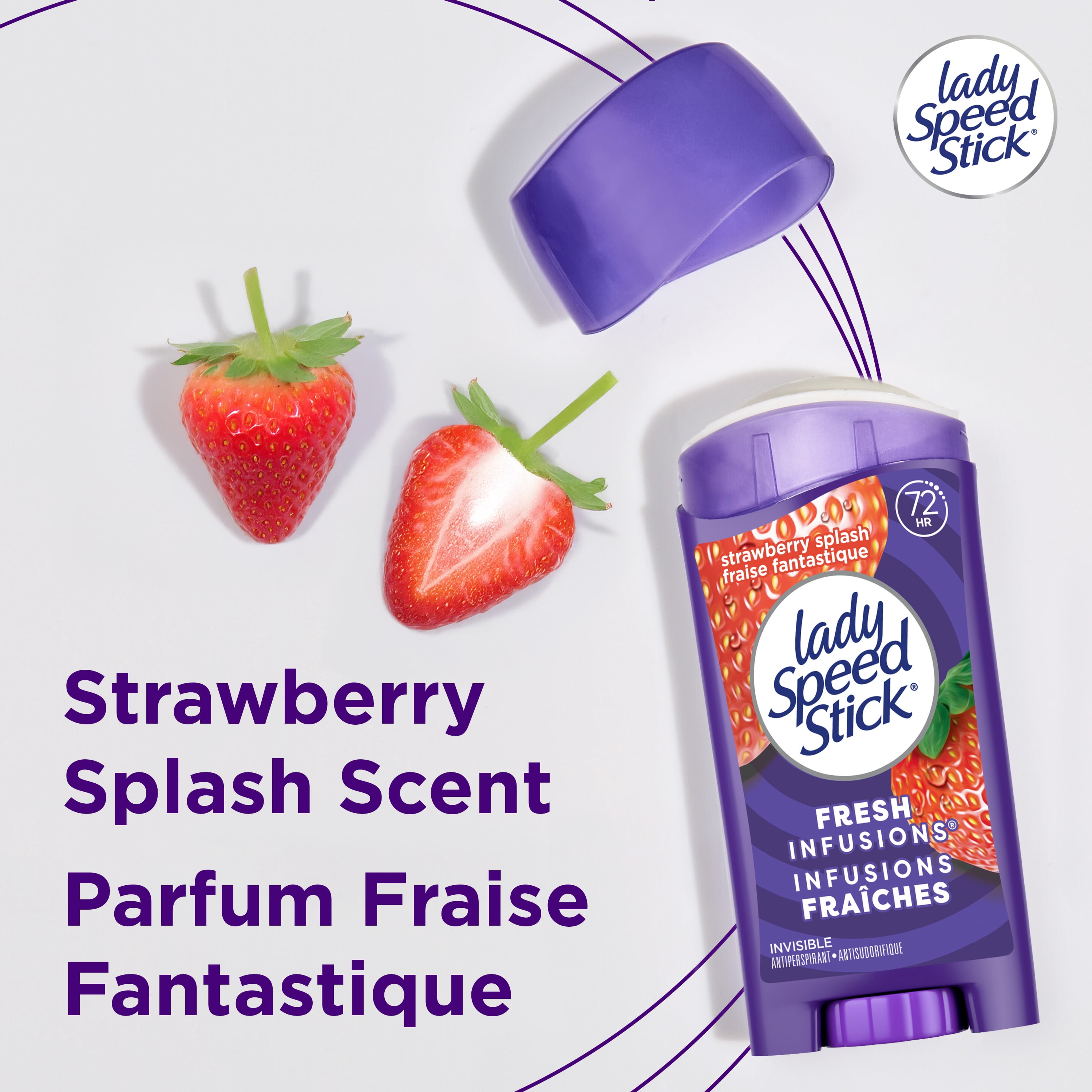 Déodorant antisudorifique Lady Speed Stick Fresh Infusions pour femmes, protection de 72 heures contre les odeurs et la transpiration, Invisible Dry, parfum Fraise fantastique, bâton de 45 g