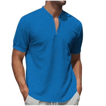 Kaemgyyd Men's Short Sleeve T-Shirts Lightweight Plain Quarter Zipper V Neck Breathable Tops Summer Stretch Casual Basic Tee 2025