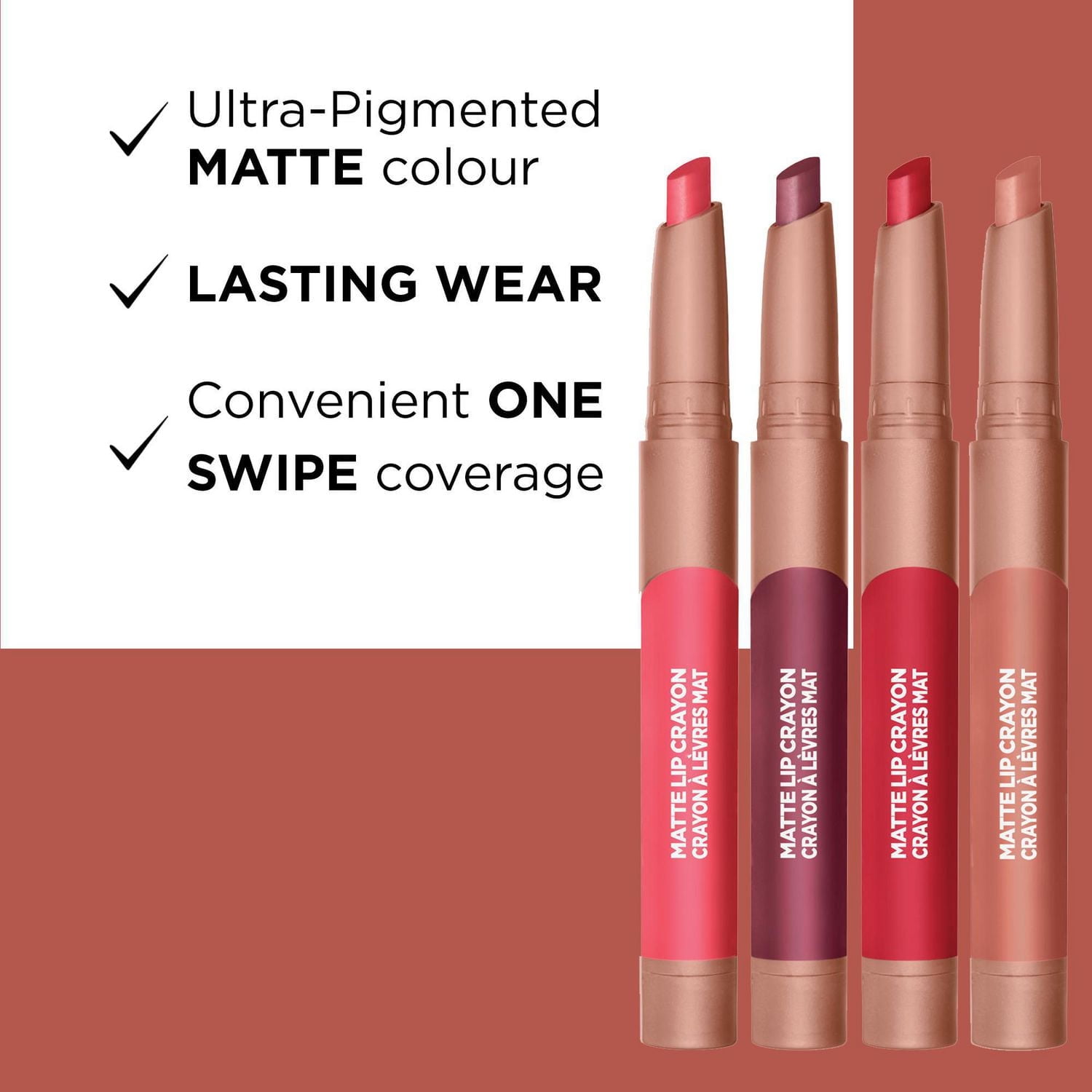 L'Oréal Paris Infallible Crayon à Lèvres Mat, Ultra-Pigmenté, Tenue Longue, Toffee Cheri 504, 3.6 GR