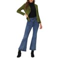 thumbnail image 2 of INSPIRE CHIC Blazer à Col Drapé en Faux Suède pour Femme, Manches Longues, Ouvert à l'Avant, Veste S Vert Armée, 2 of 6