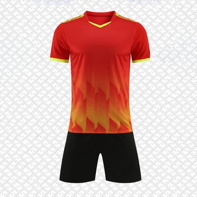 hengsof Ensemble de Maillot de Football à la Mode pour Enfants, Haut à Manches Courtes Col Ras du Cou, Short à Taille Élastique Tenue de Sport, Confortable Respirant Absorbant la Sueur Séchage Rapide Uniforme de Sport Deux Pièces