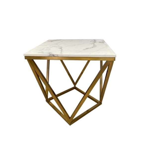 Table de bout Carol en marbre véritable et cadre en métal inoxydable en chrome
