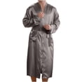 thumbnail image 2 of Men Solid Casual Long Sleeves Lace-up Home Pocket Long Pajama Robe, 2 of 7