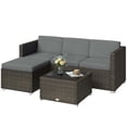 thumbnail image 1 of 3-Piece Outdoor Rattan Wicker Patio Furniture Set, Light Grey PE Wicker Corner Sofa, Ottoman and Glass Top Coffee Table for Backyard, Garden, Porch and Poolside, 68"L x 49"W x 24"H, 1 of 7
