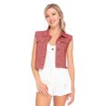 thumbnail image 1 of Womens Distressed Denim Button Up Sleeveless Crop Vest, Red, Medium, 1 of 5