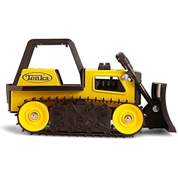 Tonka Toughs Steel Bulldozer Truck # 92961 And Solid Yellow Construction Hard Hat Helmet -Tonka Truck