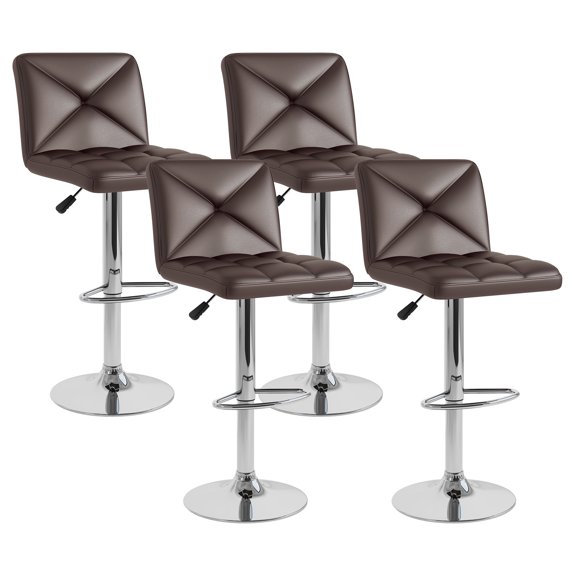 Gymax Tabourets de Bar 4 Pcs en Cuir PU Pivotants Chaises de Bar Hauteur Réglable Tabourets Rembourrés Brun