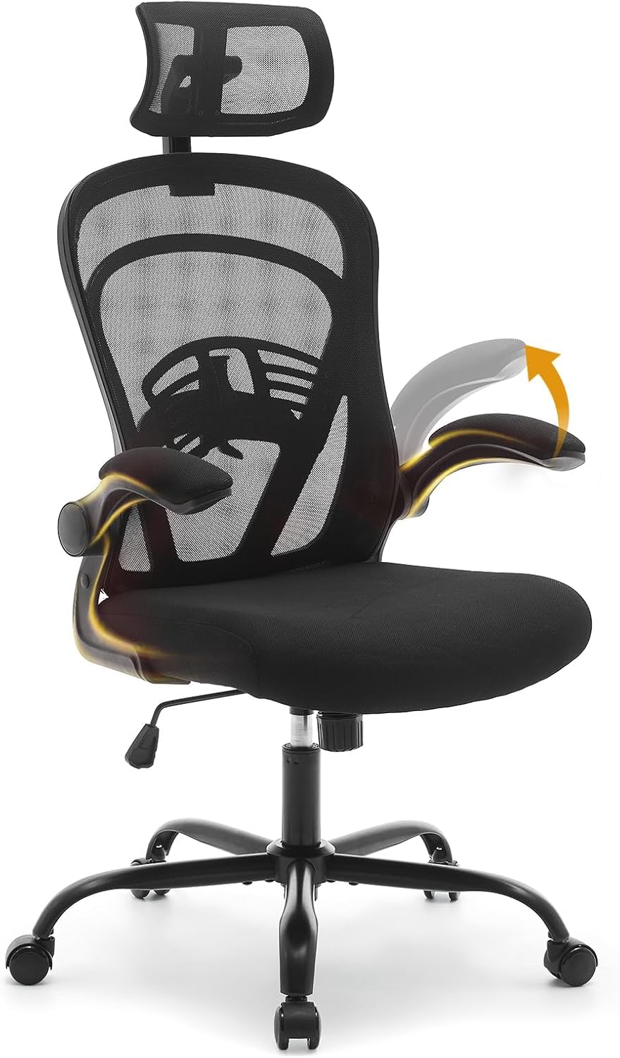 Ergonomic High-Back Mesh Office Chair with Flip-Up Armrests 300LBS Recline Lock for Home Office Black