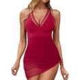 thumbnail image 1 of LUOGENLI Maillots de Bain pour Femmes Grande Taille Contrôle du Ventre Robe de Bain pour Femmes Maillots de Bain Paréo en Maille Transparente Paréos Maillot de Bain Rouge Taille P, 1 of 5