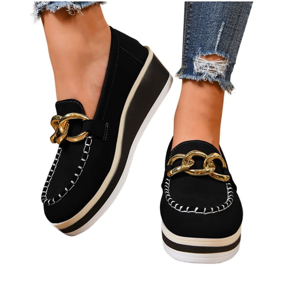Pisexur Mocassins pour Femmes Confortables Élégants à Enfiler Ballerines Mocassins pour Femmes Bureau Travail Chaussures de Marche avec Boucles Noir,39