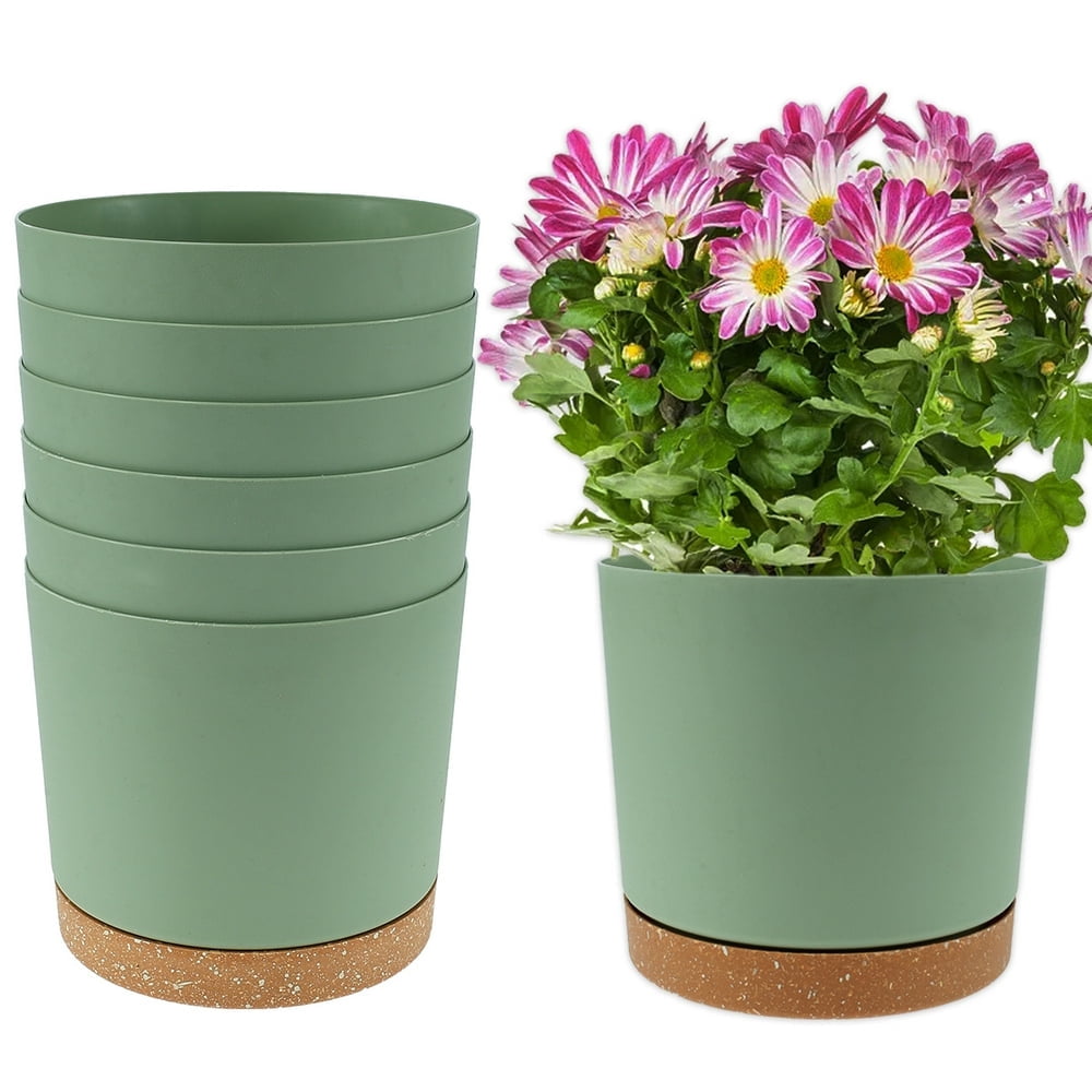 Plant Pot 6Pcs Plastic Flower Pot 6.5x6in Decorative Flower Planter with Drainage Holes Simple and Elegant Plant Pot for Indoor Outdoor Home Balcony Garden Plant Pots