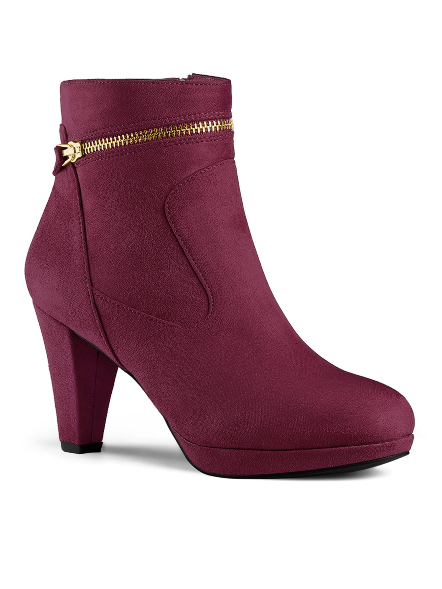 Unique Bargains Women's Zip Round Toe Heel Ankle Boots