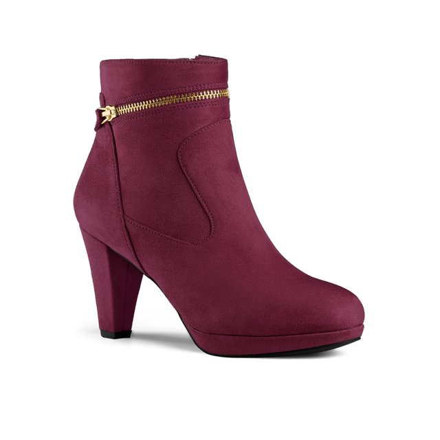 Unique Bargains Bottines à Talon à Bout Rond à Fermeture Éclair pour Femmes
