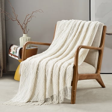 Bourina Rhombus Throw Blanket,Textured Solid Soft Throws for Sofa or Bed Knitted Decorative 50*70 inches,White for Adults