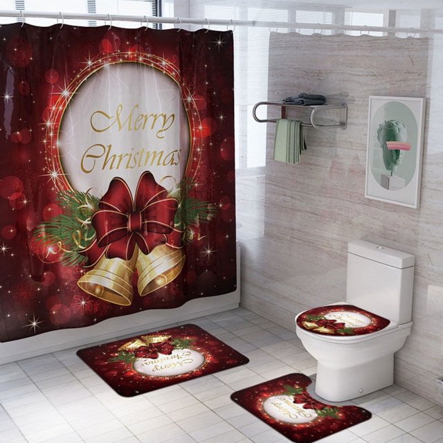 Santa Claus Christmas Snowman Shower Curtain Set Bath Mats Rugs For Bathroom Decor