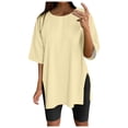 thumbnail image 1 of WEIYLL Womens T Shirts Oversize Sports Summer Solid Tunic Loose With Slits Beige Tees Sizes S, 1 of 4