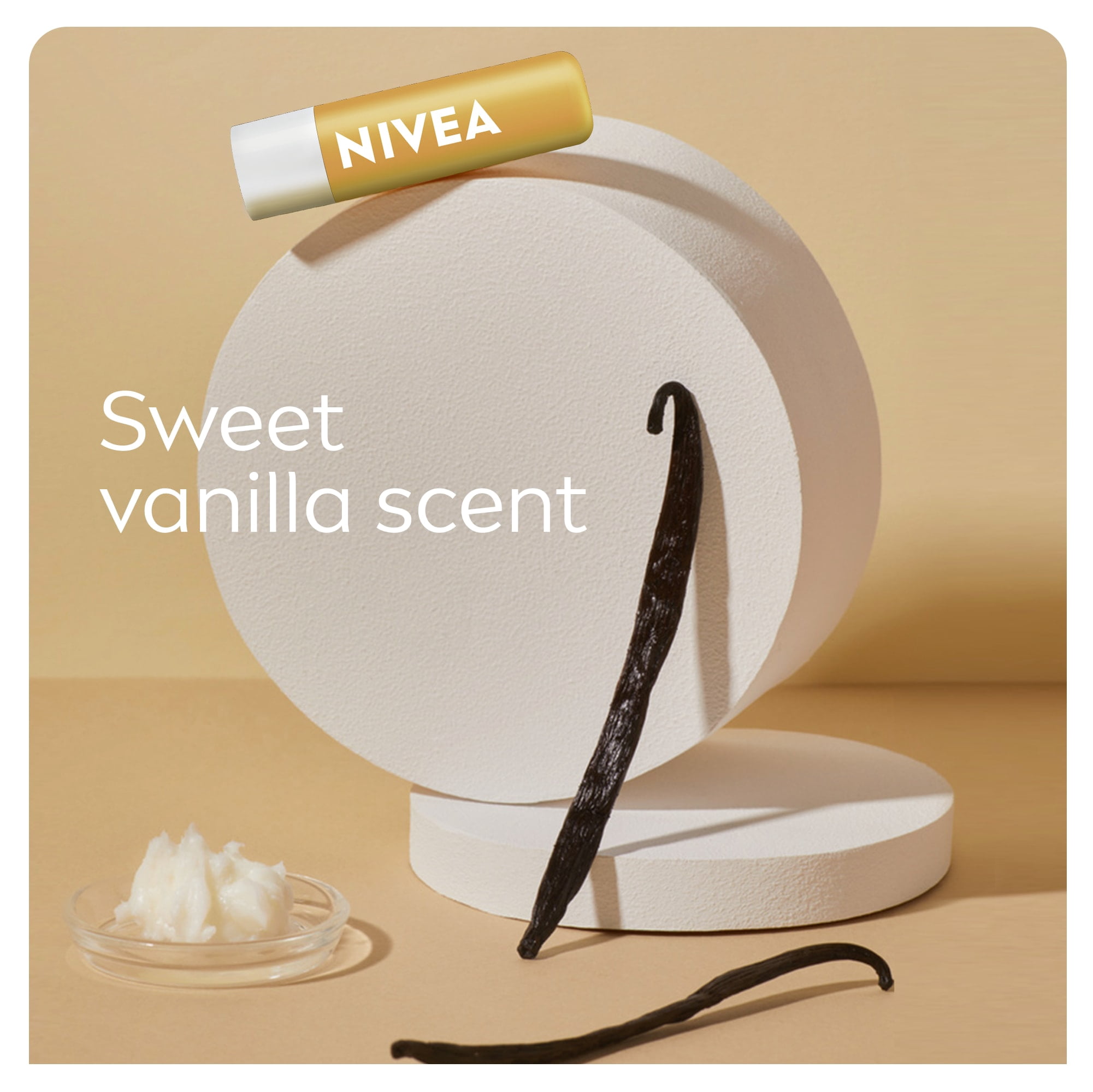 Baume à lèvres crème à la vanille de NIVEA, hydratation 24 heures, enrichi en beurre de karité et huiles naturelles, parfum vanille, (2 x 4,8 g)