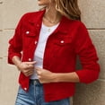 thumbnail image 1 of Bmisegm Women's Basic Solid Color Button Down Denim Cotton Jacket with Pockets Denim Jacket Coat Womens Denim Jacket Red L, 1 of 8